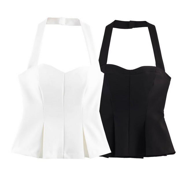 Damen Haltertop mit elegantem Taillenschnitt und feinen Plisseedetails Drune