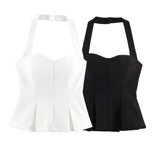 Damen Haltertop mit elegantem Taillenschnitt und feinen Plisseedetails Drune