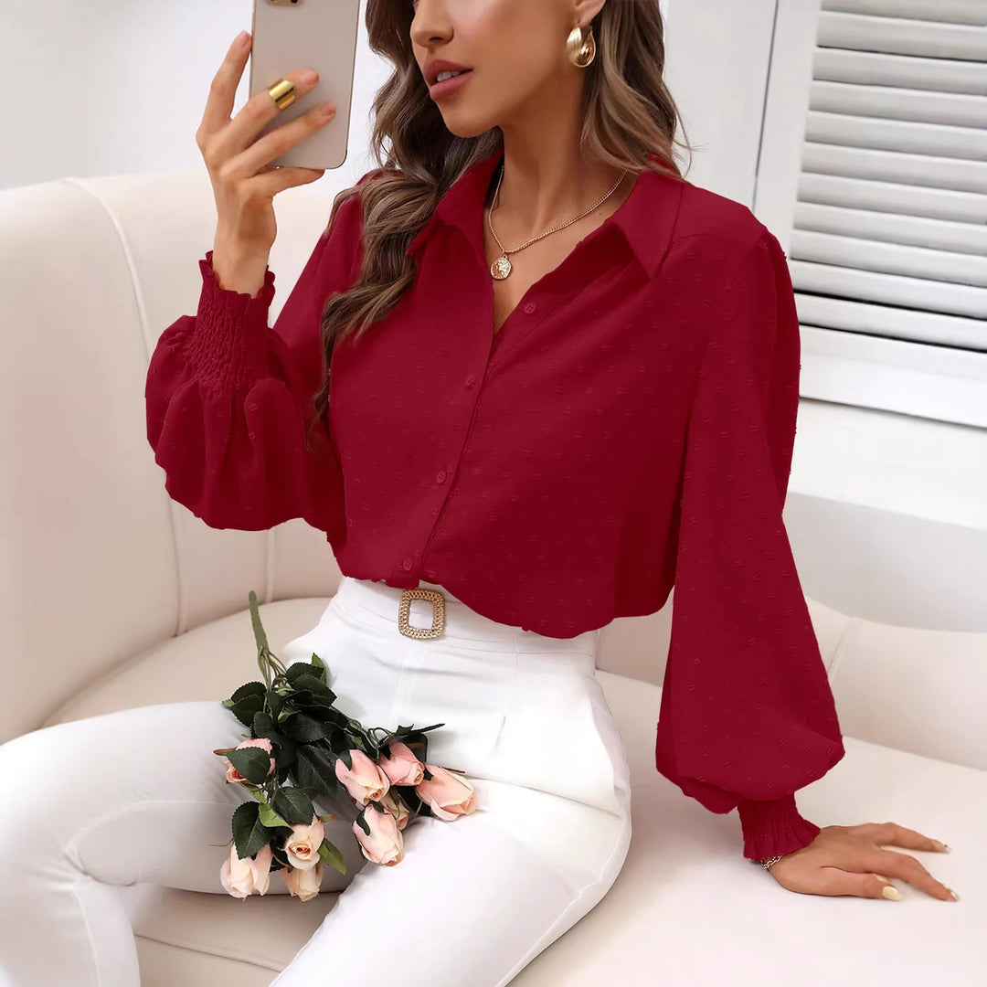 Damen Cropped-Bluse mit Struktur, Puffärmeln und Smokbündchen Drune