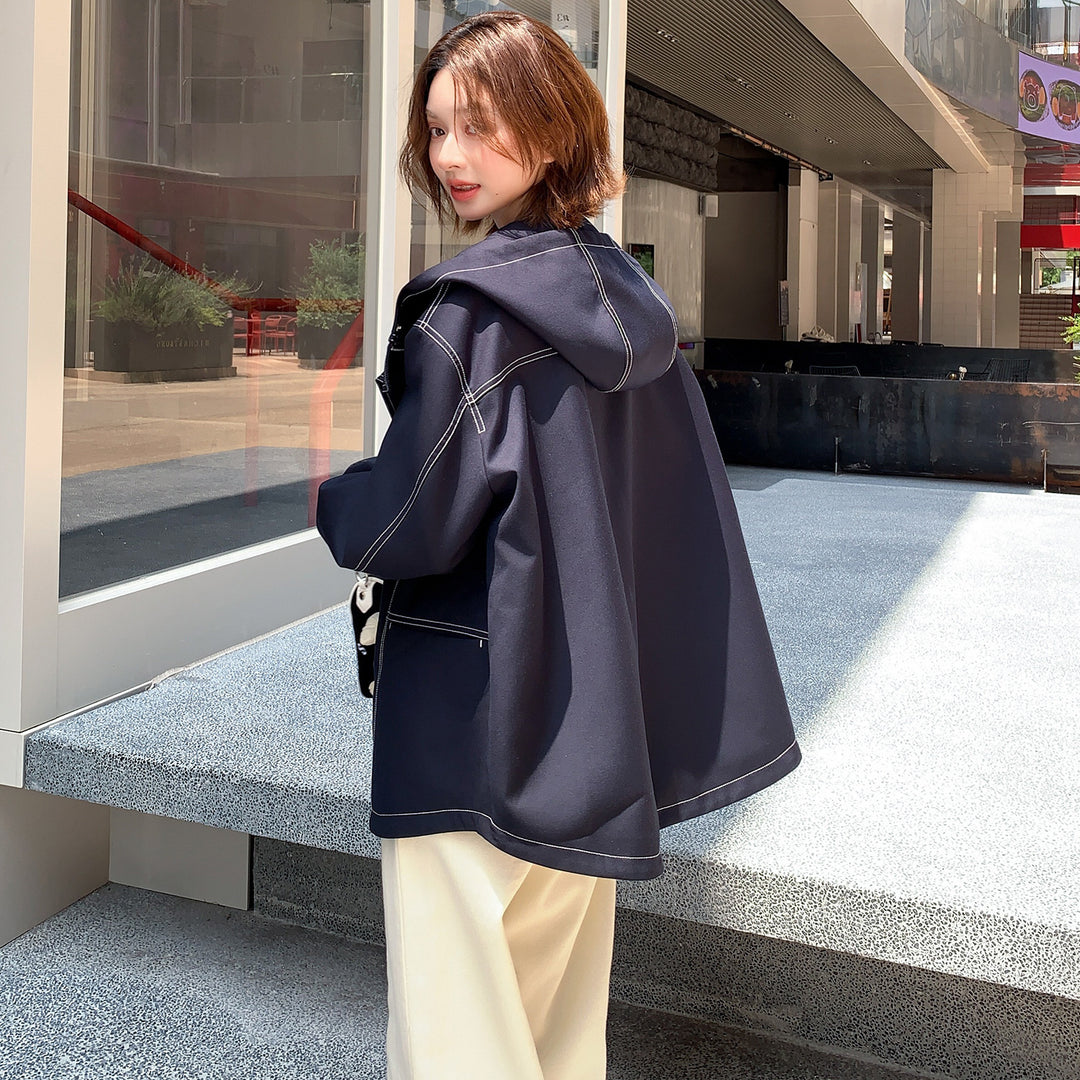 Damen Oversize-Übergangsjacke mit weitem Matrosenkragen und Kontrastnähten Drune