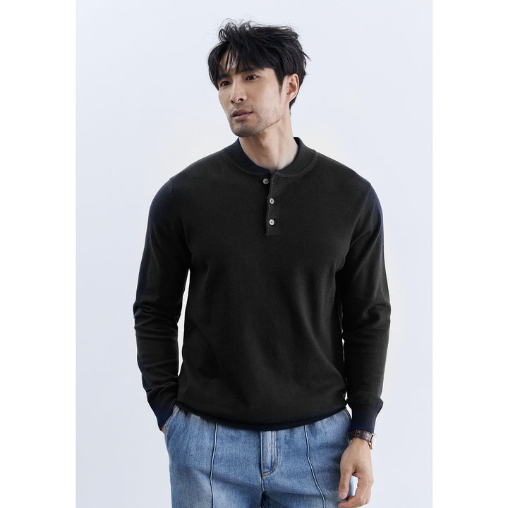 Herren Modischer Langarm-Henley-Pullover Drune