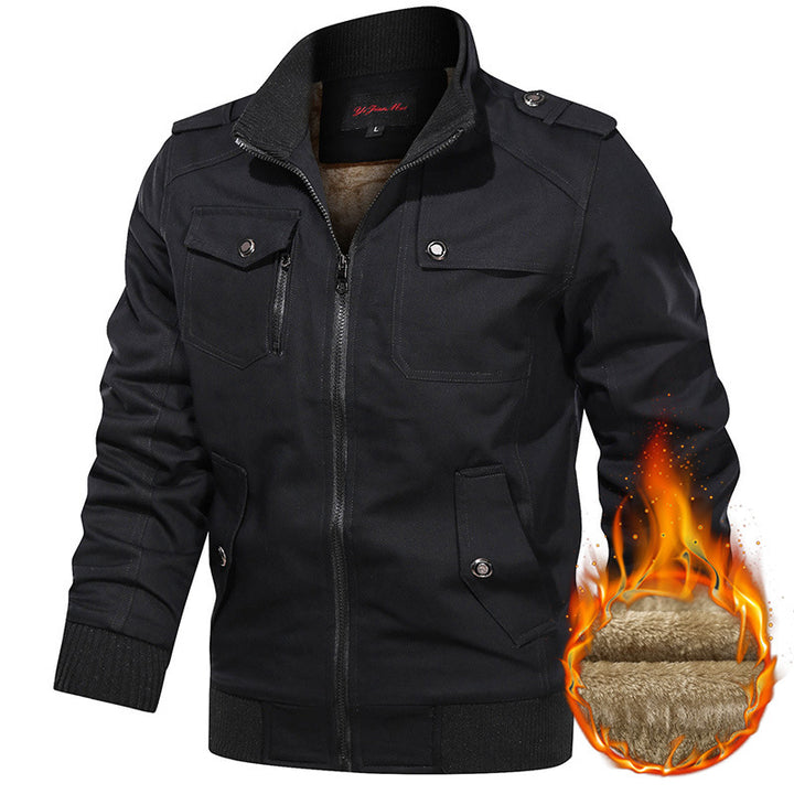Herren nan gefütterte Utility-Bomberjacke mit Teddyfutter, Schulterpatten und multifunktionalen Taschen Drune