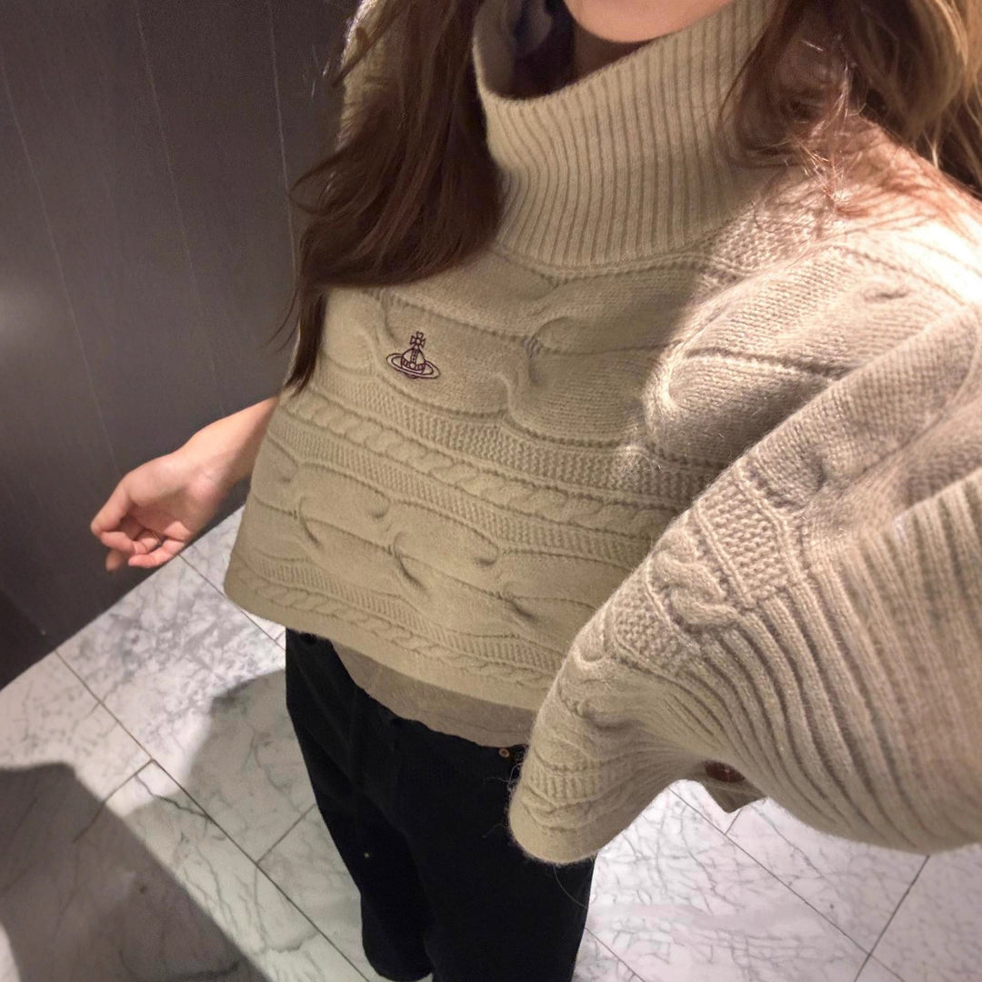 Damen Grob gestrickter Pullover mit Rollkragen Drune