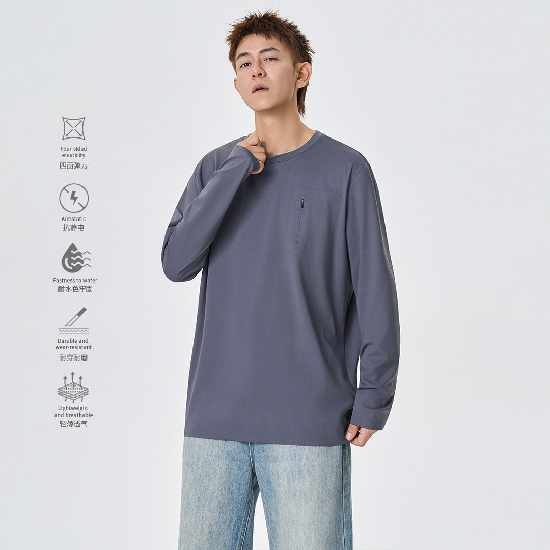 Herren Langarm-Performance-Shirt mit Brust-Reißverschlusstasche Drune