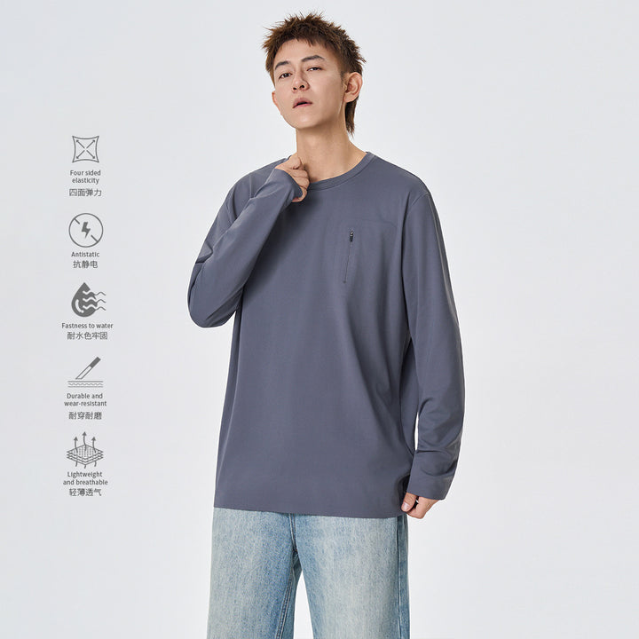 Herren Langarm-Performance-Shirt mit Brust-Reißverschlusstasche Drune