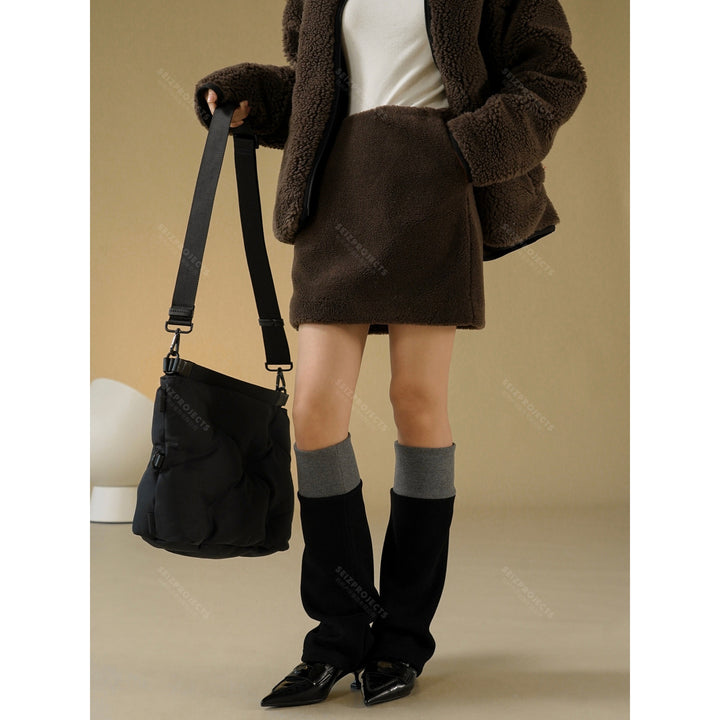 Damen Teddy‑Minirock aus Sherpa‑Fleece mit hoher Taille Drune