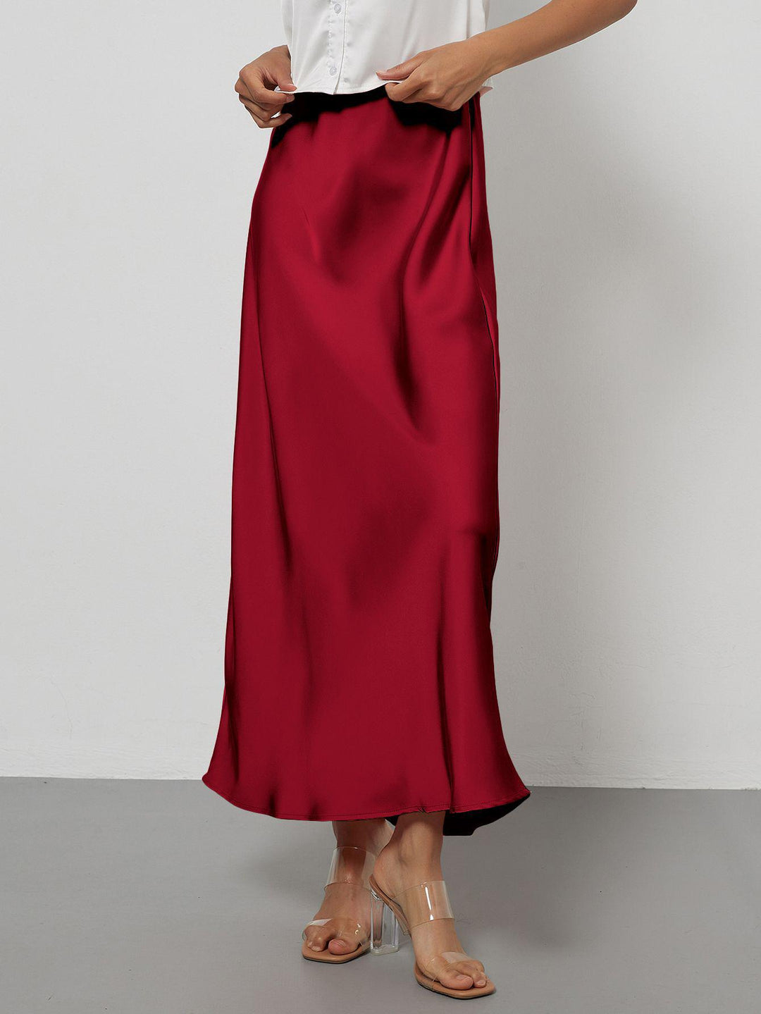 Damen-Satinrock mit hoher Taille und Midi-Länge