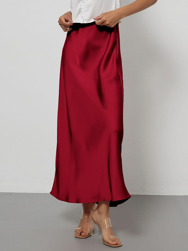 Damen-Satinrock mit hoher Taille und Midi-Länge