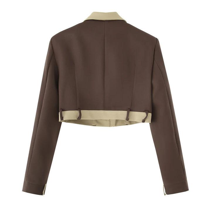 Damen nan kurzes Zweiteiler-Set: Blazer mit Umlegekragen und Highwaist-Weitbeinhose im Colorblock-Design Drune