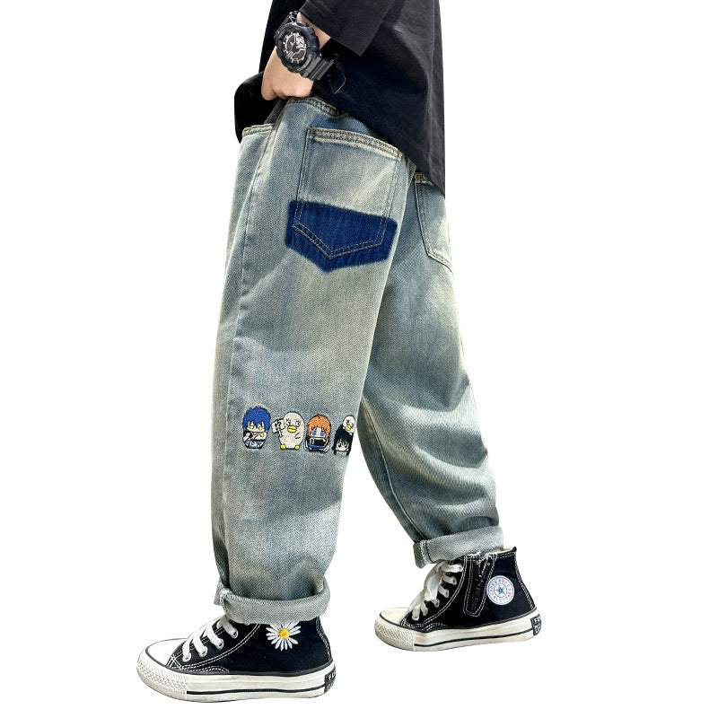 Unisex trendige Baggy-Jeans mit kreativen Stickereien Drune