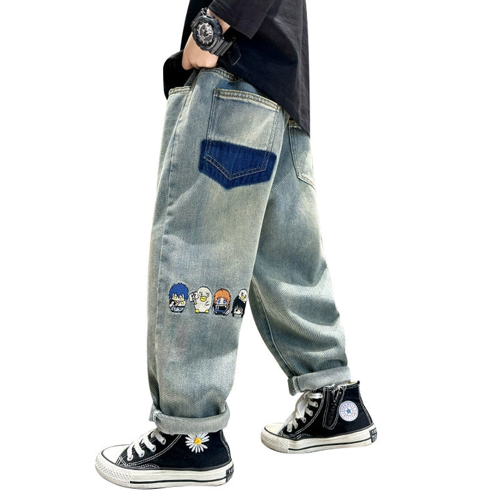 Unisex trendige Baggy-Jeans mit kreativen Stickereien Drune