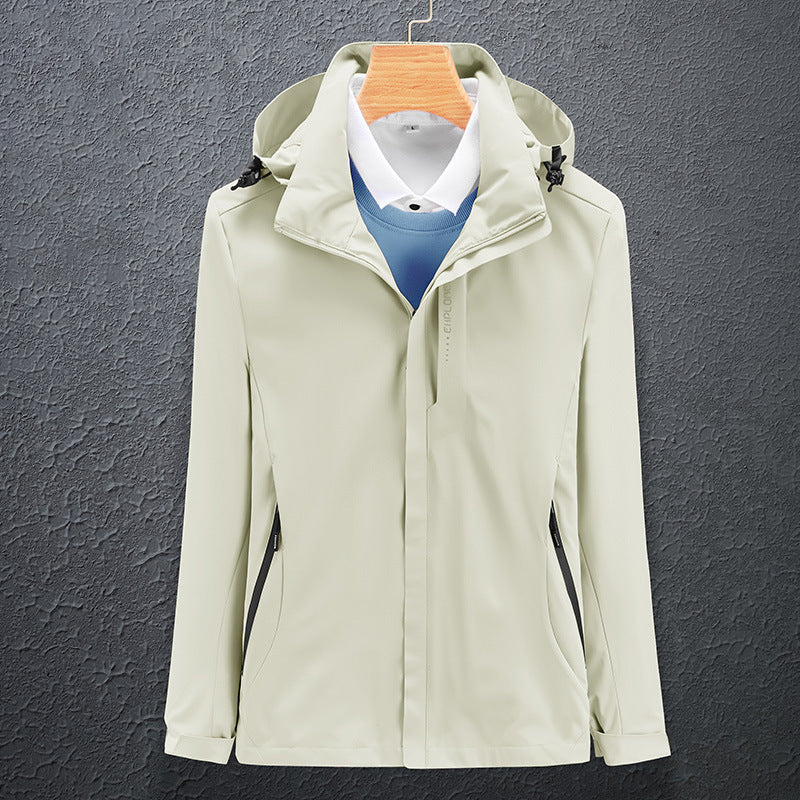 Herren Leichte wasserabweisende Softshell‑Außenjacke mit verstellbarer Kapuze und Sturmleiste Drune