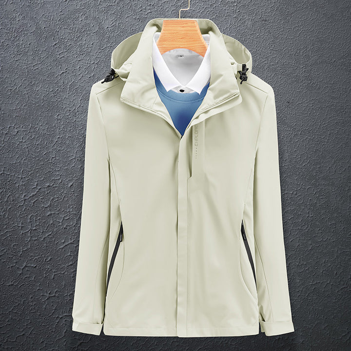 Herren Leichte wasserabweisende Softshell‑Außenjacke mit verstellbarer Kapuze und Sturmleiste Drune