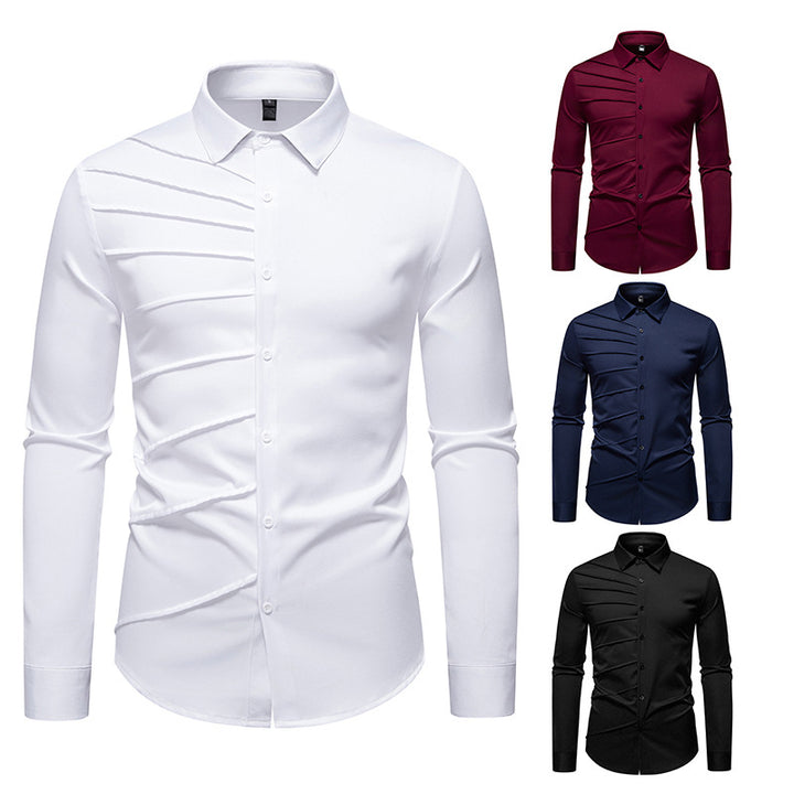 Herren Tailliertes Business-Hemd mit diagonalem Zierfalten-Design Drune