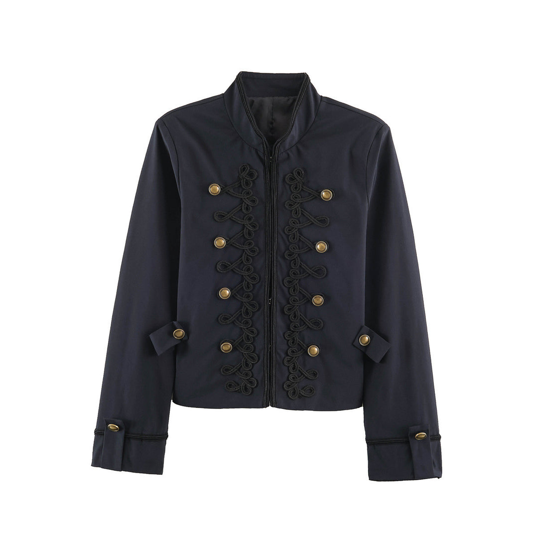 Damen Kurzblouson im Militärstil mit ornamentaler Kordel- und Knopfverzierung Drune