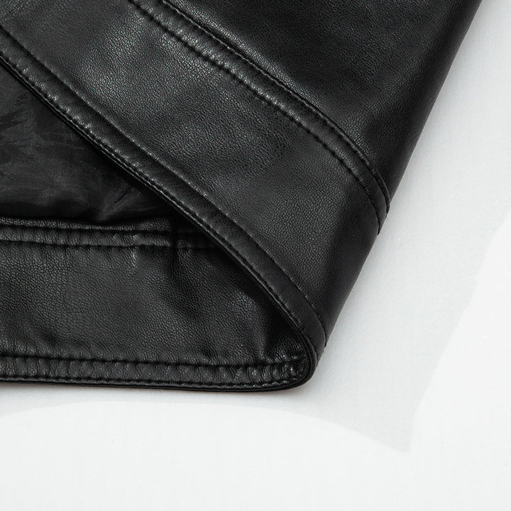 Herren Slim-Fit Kunstleder-Reißverschlussjacke mit Stehkragen und Nahtpaneelen Drune