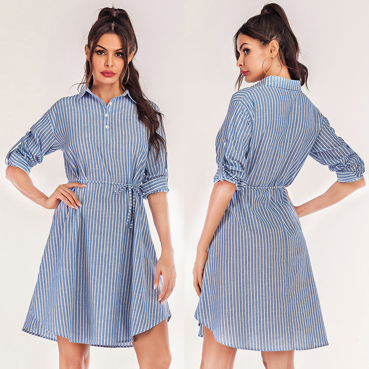Damen Hemdblusenkleid mit seitlichem Bindegürtel Drune