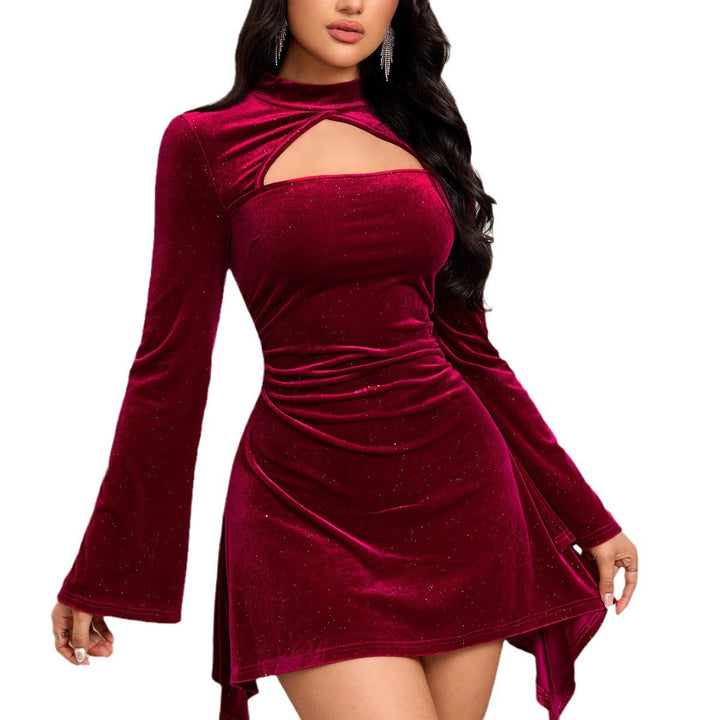 Damen Elegantes Samt-Minikleid mit ausgefallenem Cut-Out und langen Ärmeln Drune