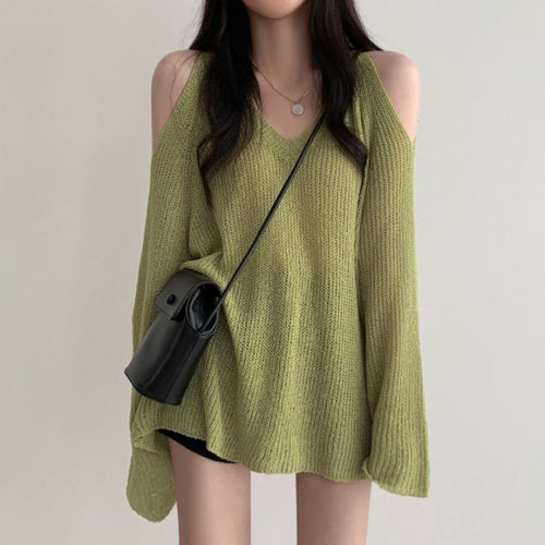 Damen lässiger Pullover mit offenen Schultern und weitem Schnitt Drune