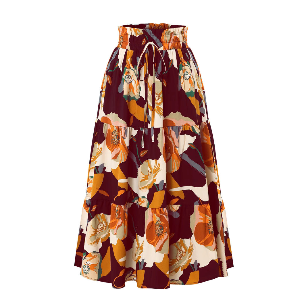 Damen Maxirock mit voluminösen Rüschen und floralem Print Drune