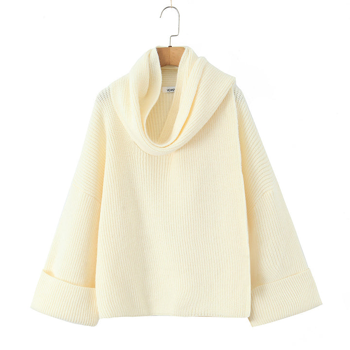 Damen Boxy-Cropped Grobstrick-Pullover mit voluminösem Schalkragen Drune