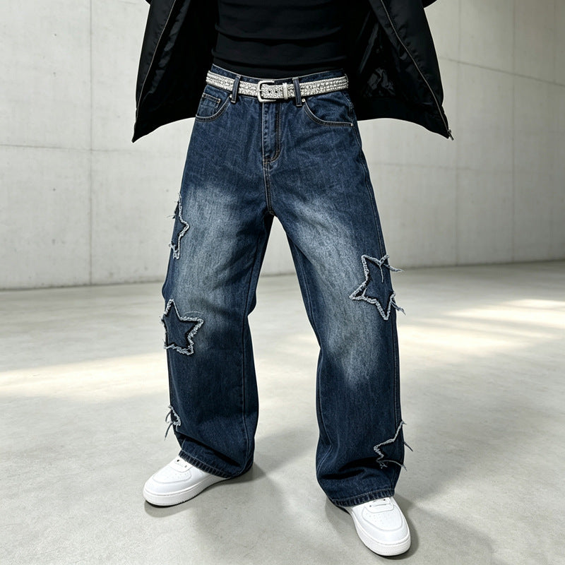 Herren Modische Weit geschnittene Jeans mit Sternen-Dekor Drune