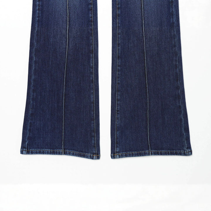 Damen nan weite Highwaist Denim Cargohose mit zentraler Teilungsnaht und aufgesetzten Fronttaschen Drune
