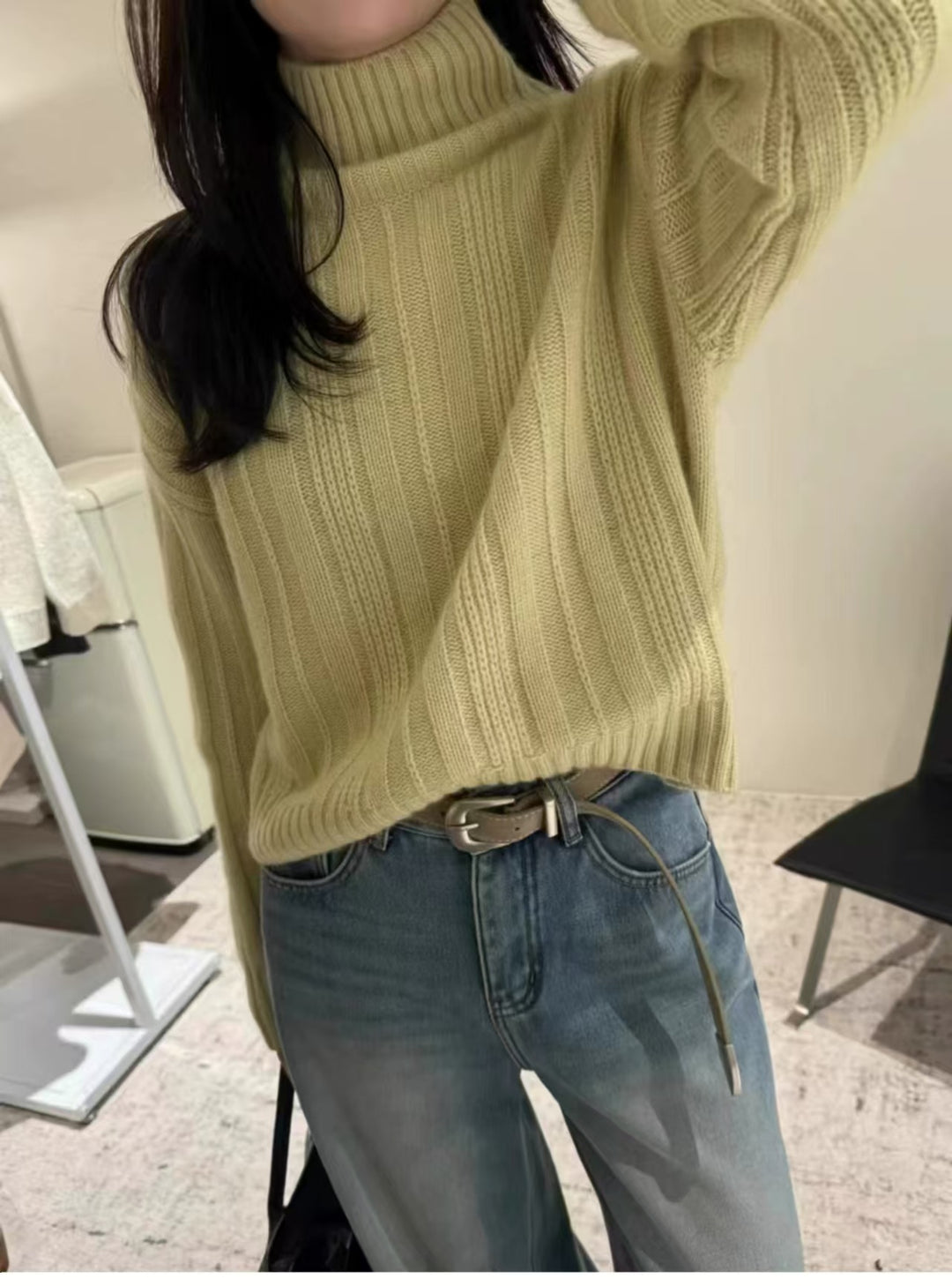 Damen lässiger Rollkragenpullover mit feinem Rippenmuster Drune