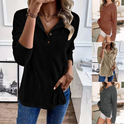 Damen Gerippter Longsleeve-Pullover mit Henley-Kragen und lässiger Tunika-Passform Drune