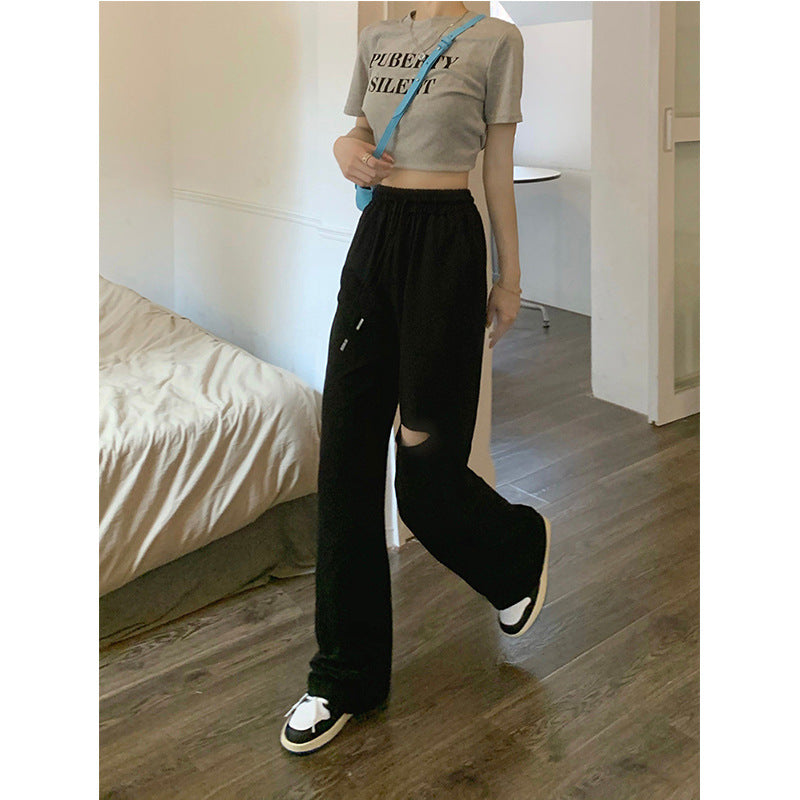 Damen bequeme Freizeithose mit modischen Cut-Out-Details Drune