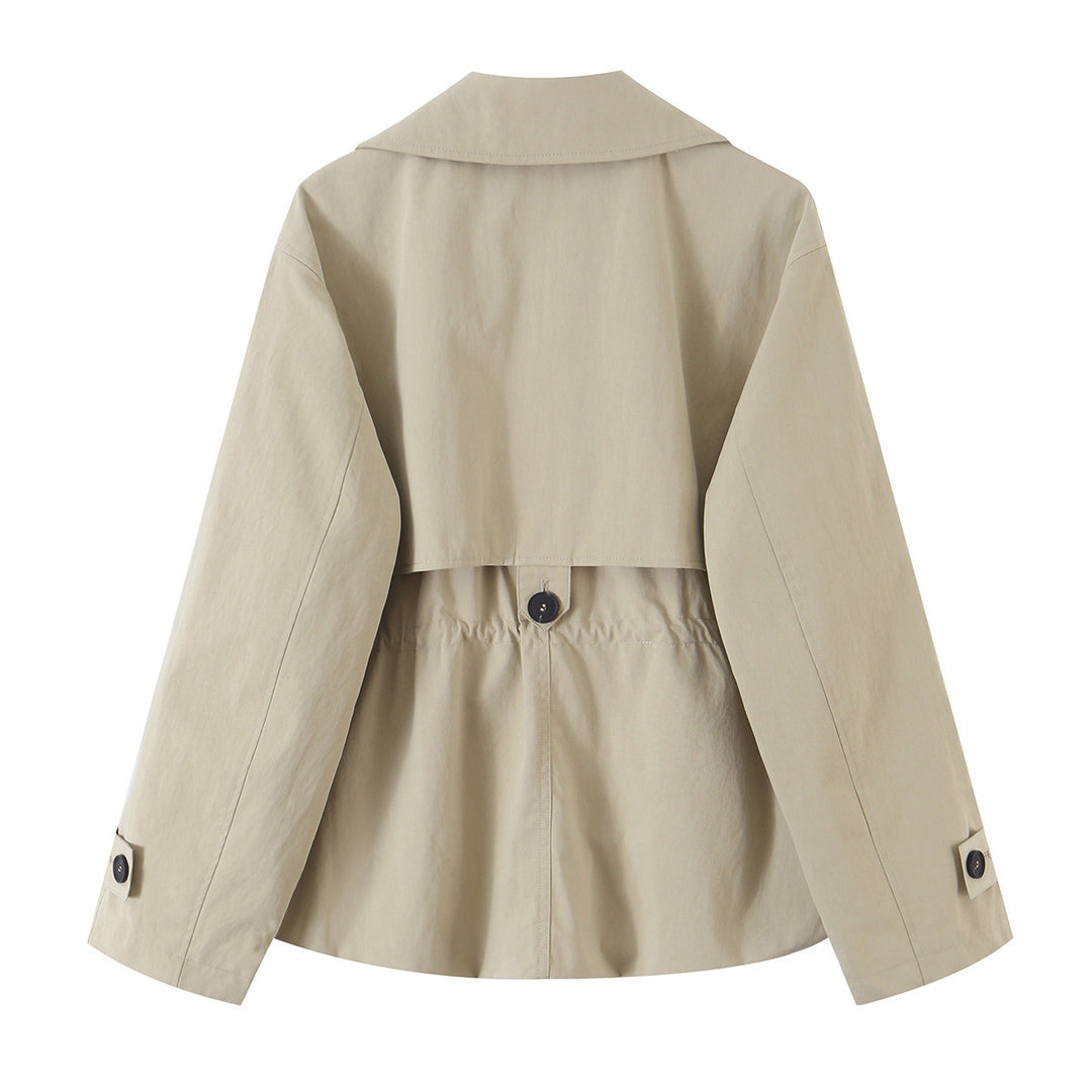 Damen Kurzer taillierter Trenchcoat mit Kordelzug und weitem Revers Drune