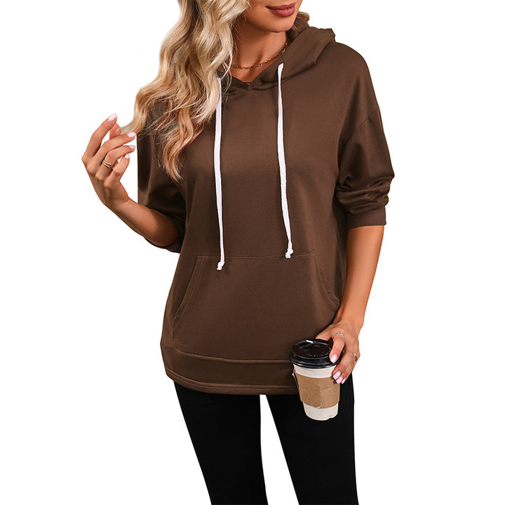 Damen Kapuzenpullover mit Kängurutasche, lockerer Silhouette und dreiviertel-Ärmeln Drune