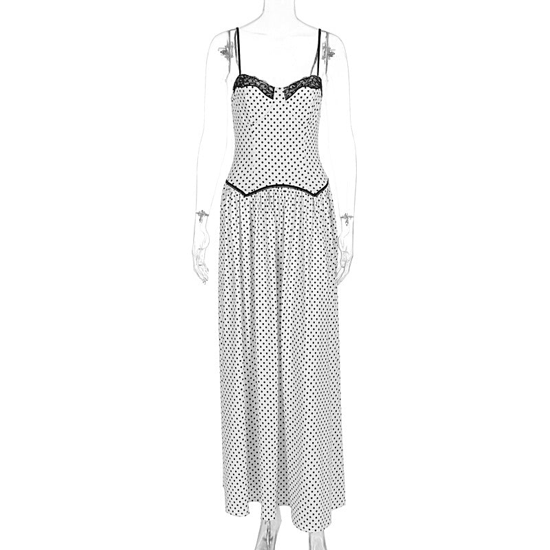 Damen Maxikleid mit gepunktetem Design und Spitzendetails Drune