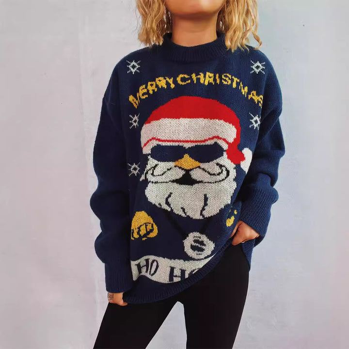 Damen weihnachtlicher Pullover mit festlichem Santa-Motiv und lockerer Passform Drune