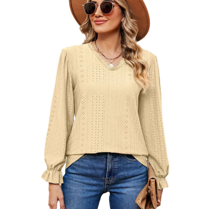 Damen elegantes Blusentop mit aufwendigem Lochmuster und lässigem Schnitt Drune