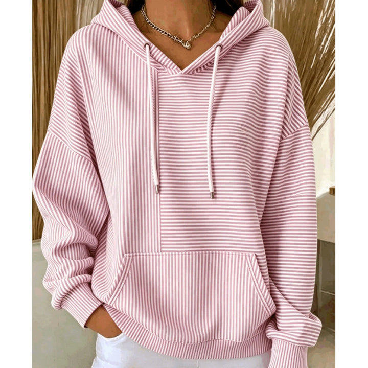 Damen Oversize Kapuzenpullover mit feinem Streifenprint, Kängurutasche und V-Ausschnitt-Kapuze Drune