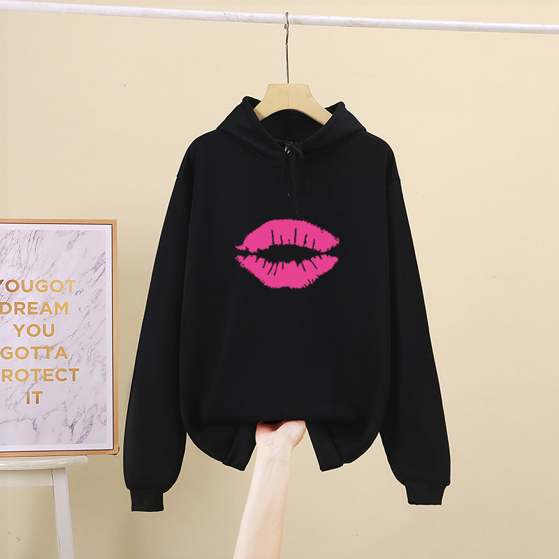 Damen Hoodie mit auffälligem Lippenmotiv Drune