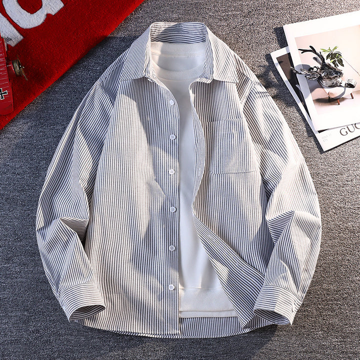 Herren nan gestreifte Overshirt Hemdjacke aus Baumwollmischung mit Brusttasche Drune