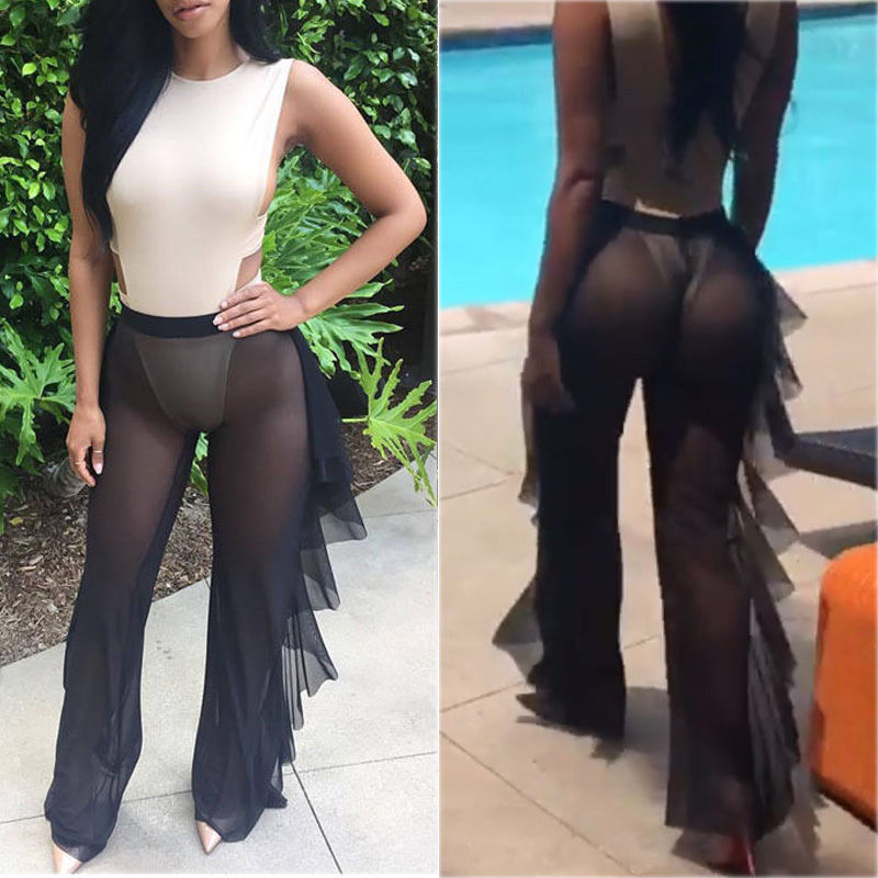 Damen Anziehbare Boho-Hosen mit Rüsche Drune