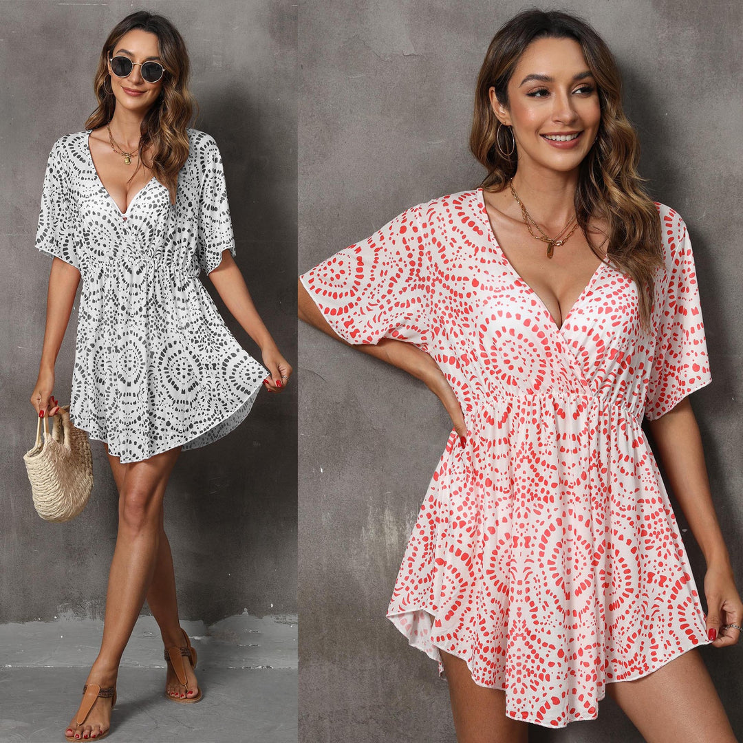 Damen luftiges Strandkleid mit V-Ausschnitt und weitem Schnitt Drune