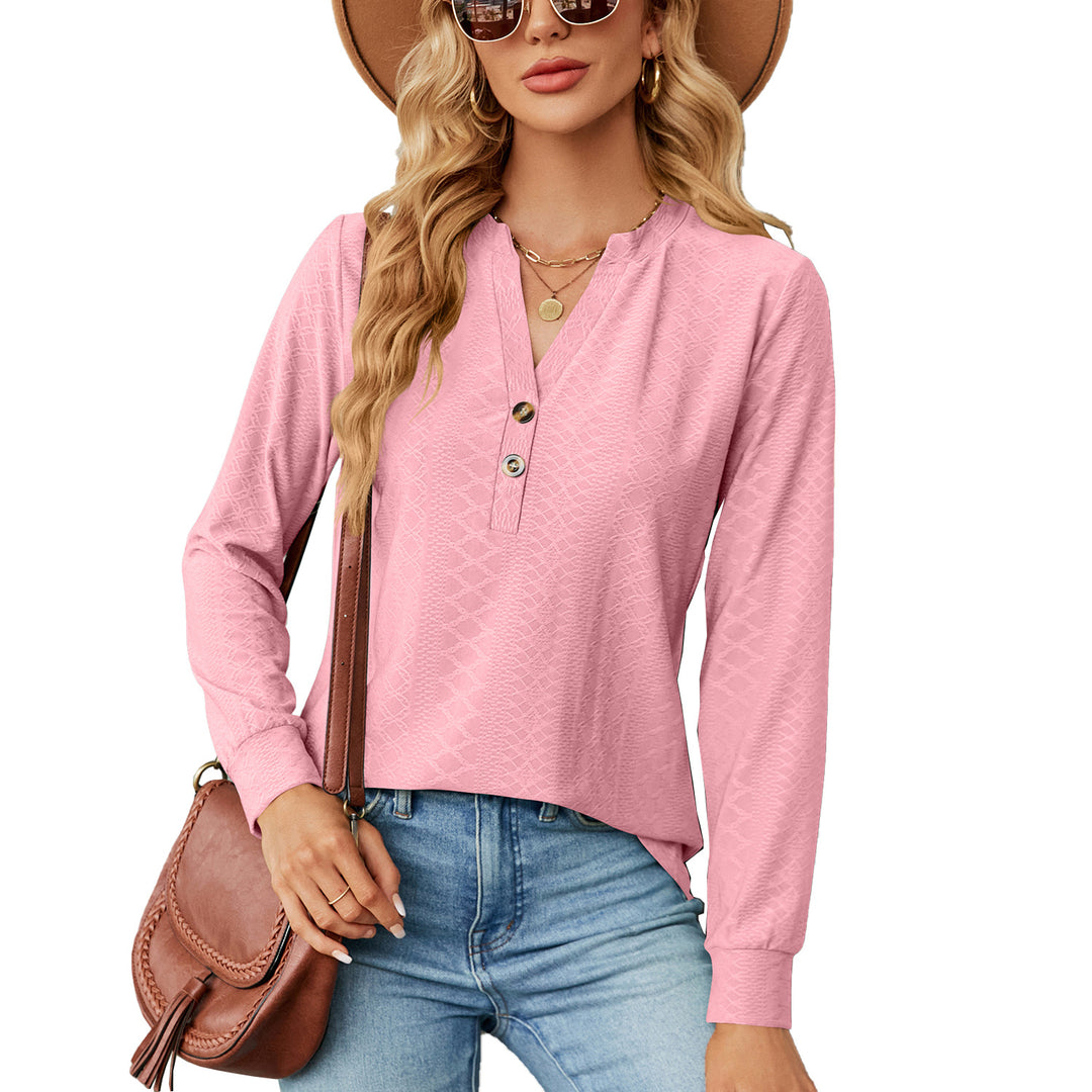 Damen Langarmshirt mit modischem Henley-Ausschnitt und strukturiertem Design Drune