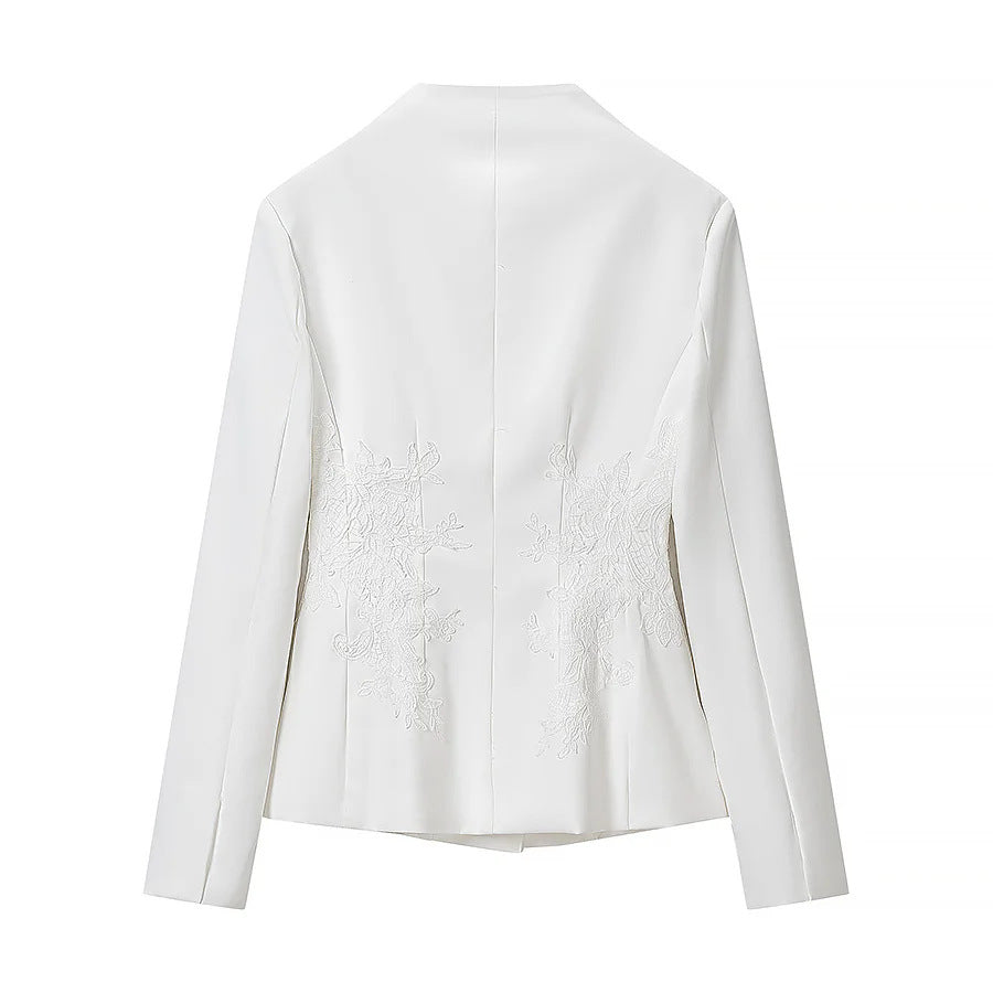 Damen nan taillierte Kurzjacke mit Stehkragen und floraler Ton‑in‑Ton‑Stickerei Drune