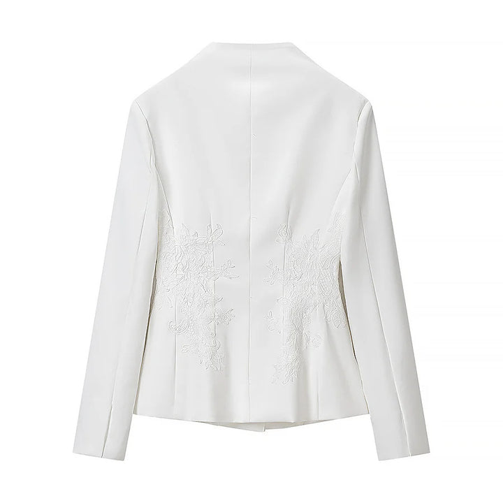 Damen nan taillierte Kurzjacke mit Stehkragen und floraler Ton‑in‑Ton‑Stickerei Drune