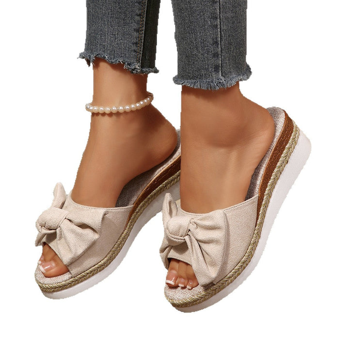 Damen Komfortable Wedge-Pantoletten mit modernen Schleifen und Jute-Detail Drune