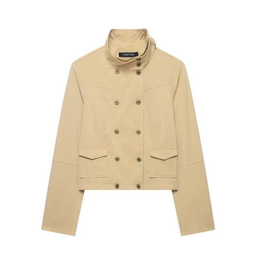 Damen Kurzer doppeltreihiger Utility-Blouson mit hohem Stehkragen und aufgesetzten Klappentaschen Drune