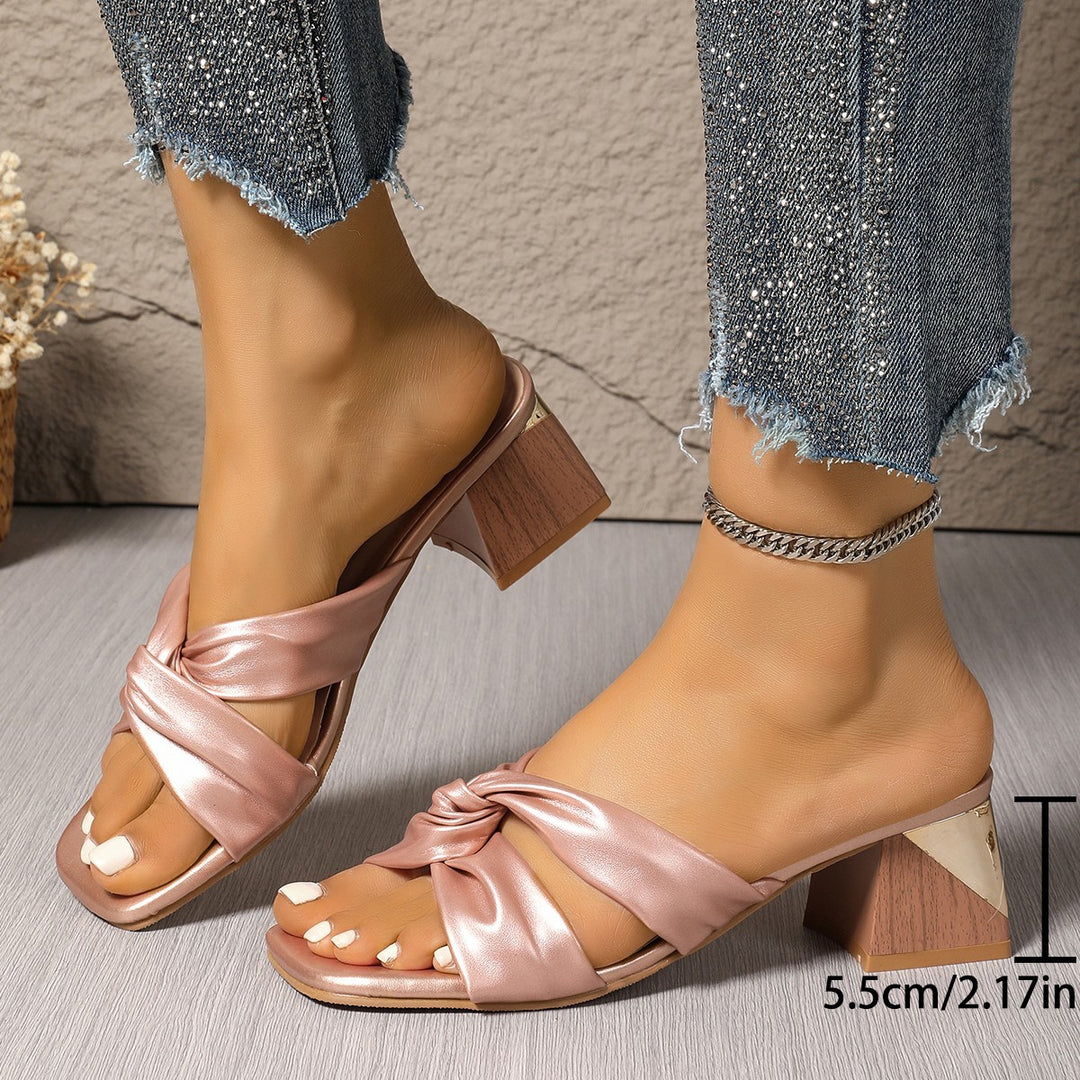 Damen elegante Mules mit verknotetem Obermaterial und blockiertem Absatz Drune