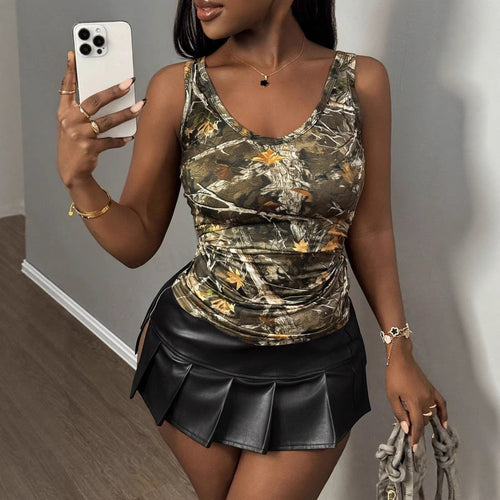 Damen Funktionales Camouflage-Top mit V-Ausschnitt Drune