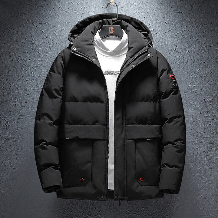 Herren Wattierte Kurzparka mit Kapuze, wasserabweisender Oberfläche und Utility-Taschen Drune