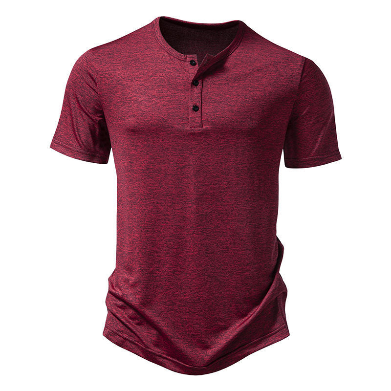 Herren Kurzarm-Henley-T-Shirt mit hochwertiger Baumwolle Drune
