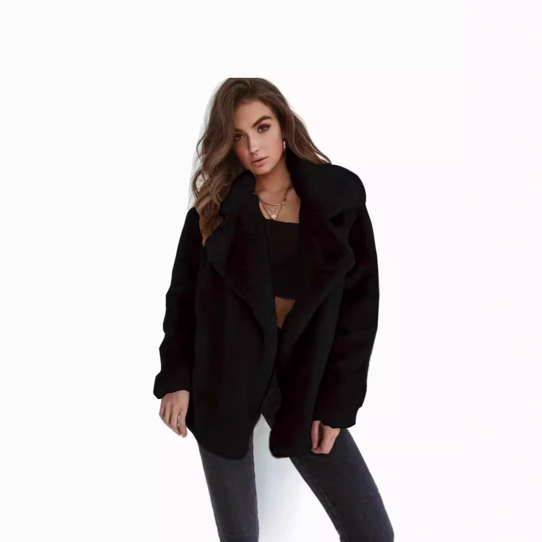 Damen Plüschige Oversized Jacke mit umschlagbarem Kragen und dezentem Schnitt Drune